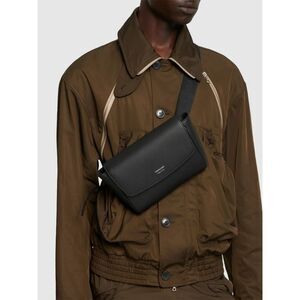 SALVATORE FERRAGAMO Mens Belt Bag Black Pebble Leather Logo Strap FLORENCE $1150